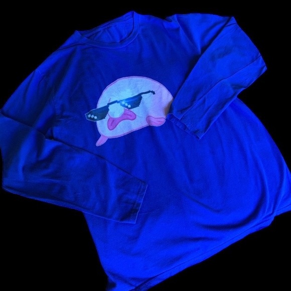 Cool Blob Fish Wearing Sunglasses Long Sleeve Royal Blue Tee Shirt Blowfish - Picture 3 of 4